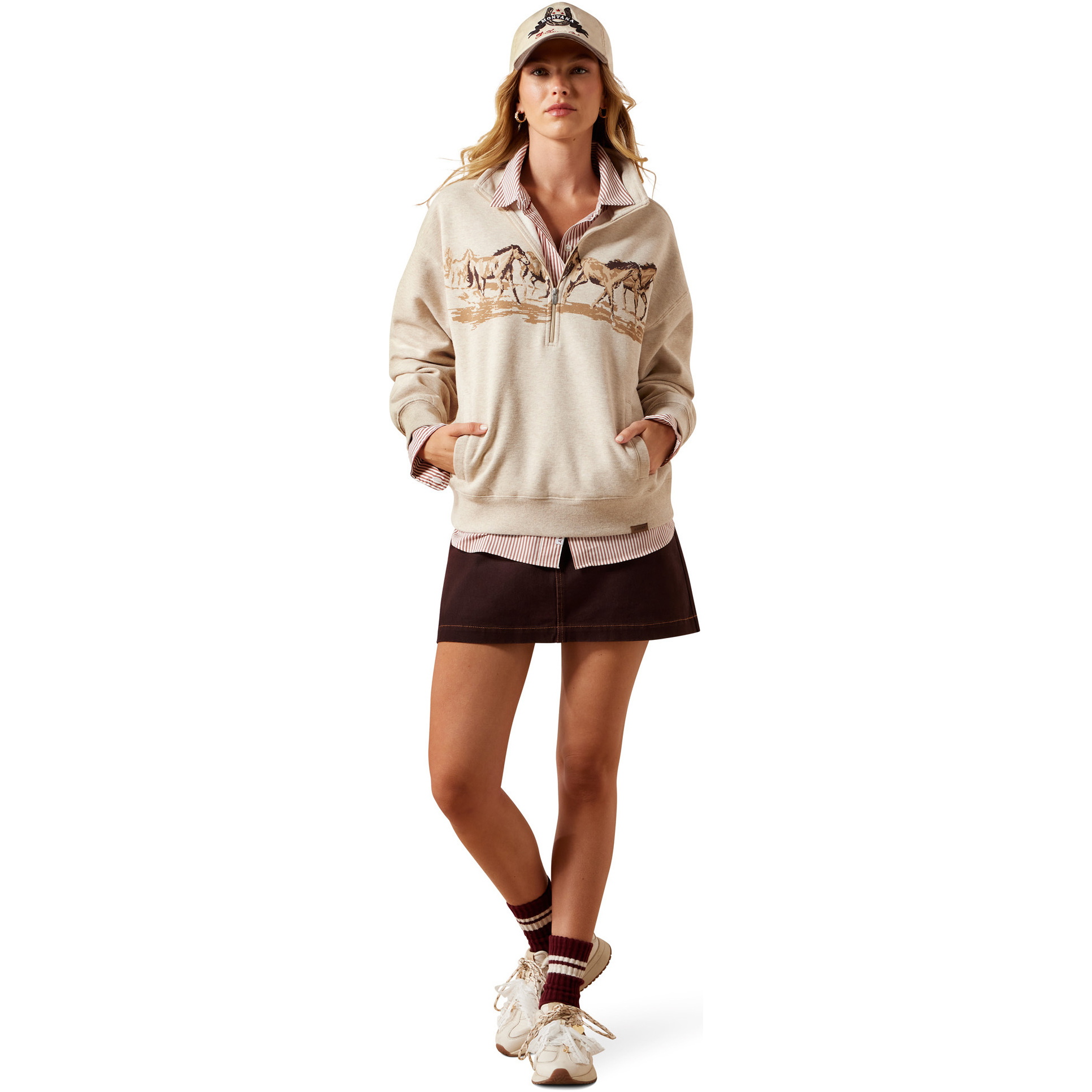 2026 Ariat Womens Running Wild 1/2 Zip Sweatshirt 10079255 - Oatmeal Heather